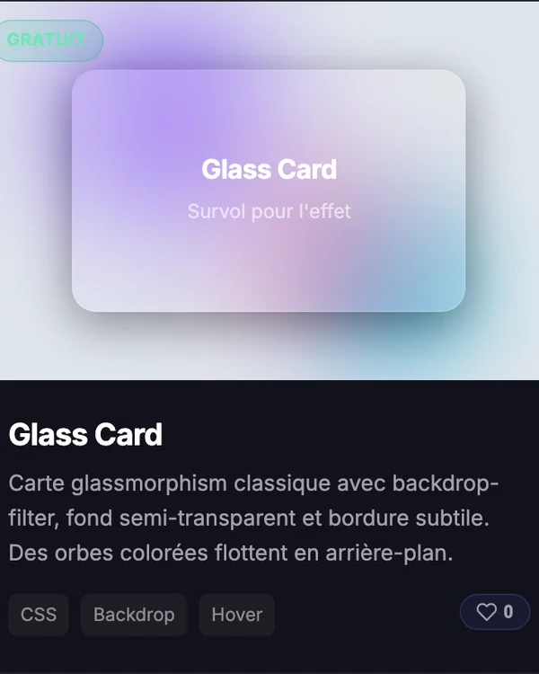 Effet CSS Glassmorphism Card — carte verre depoli backdrop-filter