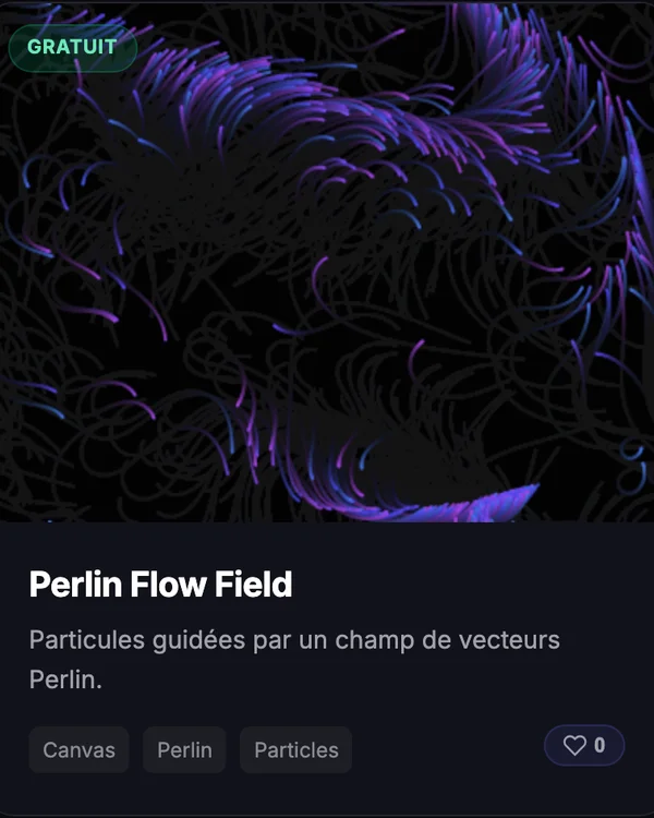 Effet JavaScript SVG Perlin Flow Field — champ vectoriel generatif